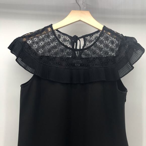 Tahari Shift Dress Womens 4 Black Sleeveless Lace Ruffle Collar Ruffle Hem AS IS - Picture 2 of 8